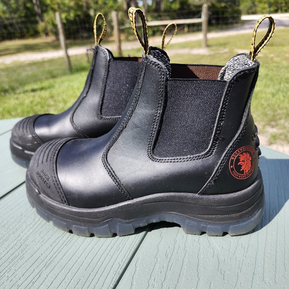 Rockrooster Bakken Work Boot Sz 4 Steel Toe Black Chelsea Leather Wide EEE AK227